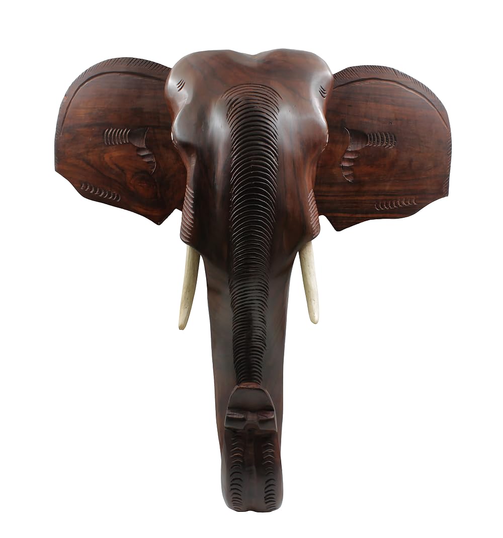 Rosewood-made Kerala Elephant Head Wall Hanging, ideal for gifting and home decor. (16inch)