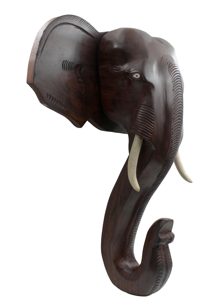 Rosewood-made Kerala Elephant Head Wall Hanging, ideal for gifting and home decor. (16inch)