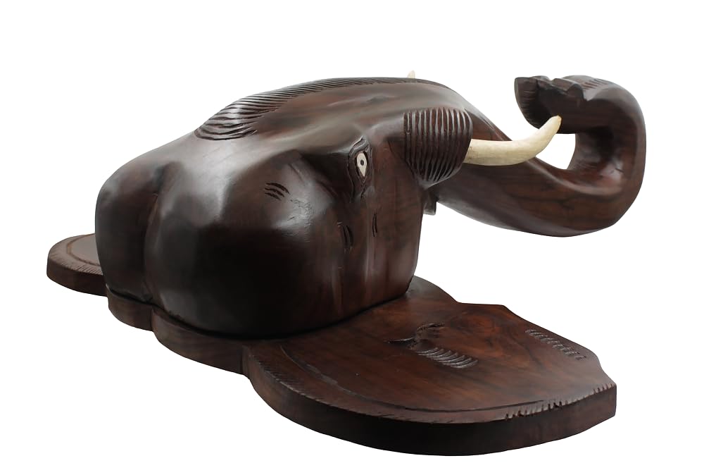 Rosewood-made Kerala Elephant Head Wall Hanging, ideal for gifting and home decor. (16inch)