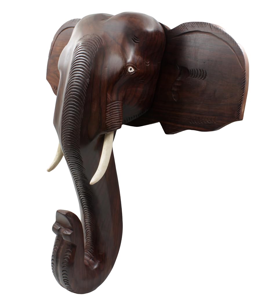 Rosewood-made Kerala Elephant Head Wall Hanging, ideal for gifting and home decor. (16inch)