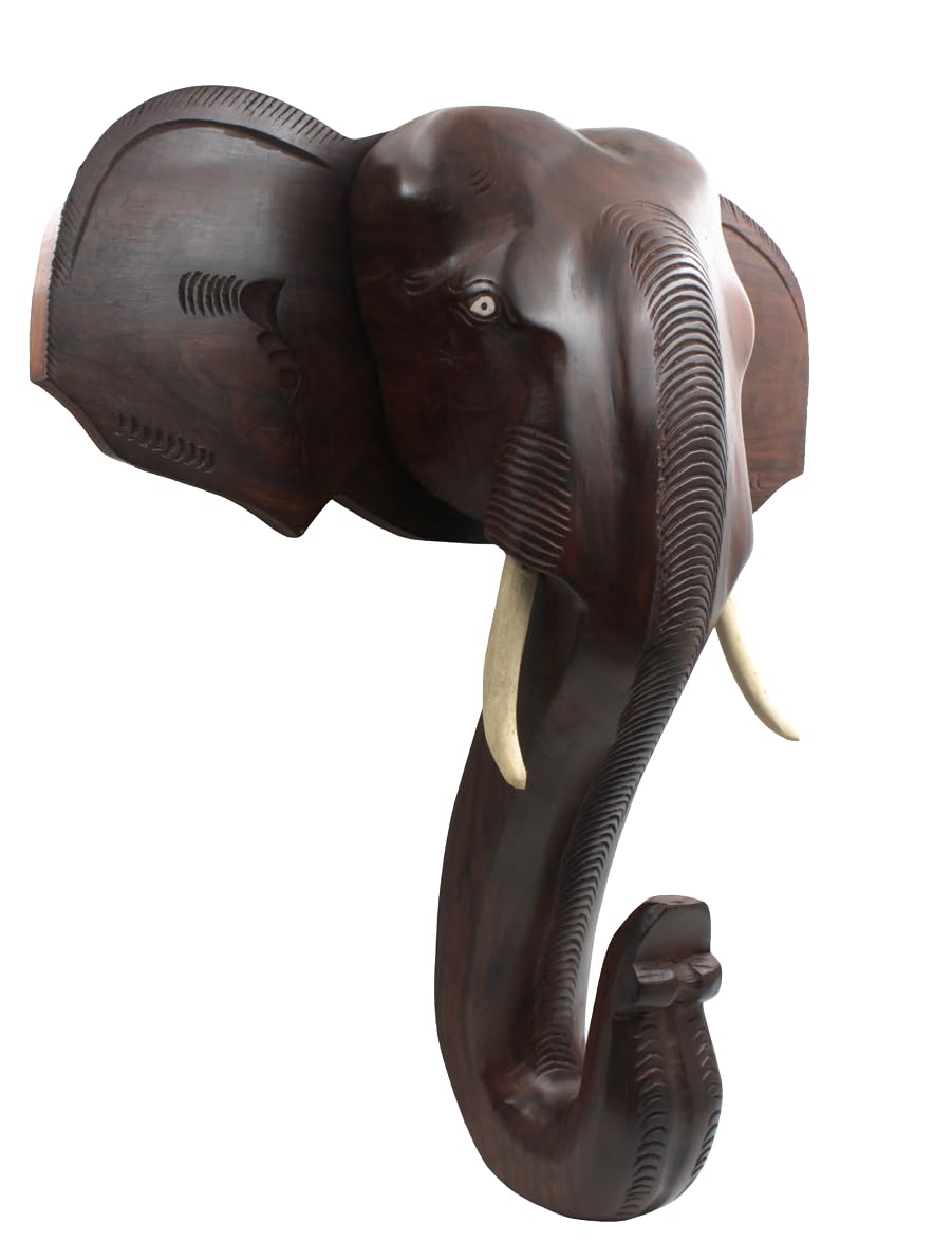 Rosewood-made Kerala Elephant Head Wall Hanging, ideal for gifting and home decor. (16inch)