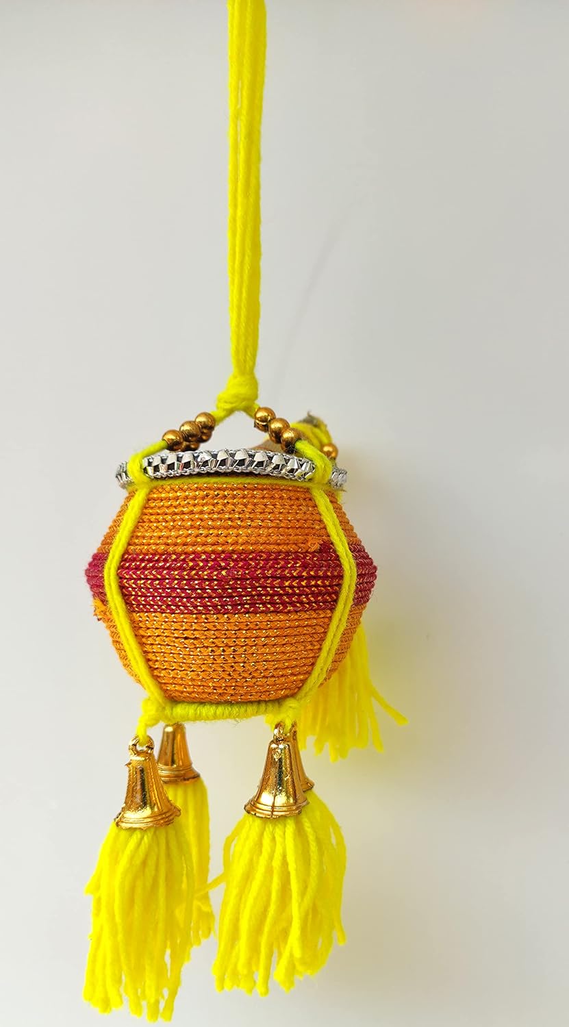 Miniature Uri Pot Car Hanging – Multicolor Maakhan Matki with Flute for home or car decor