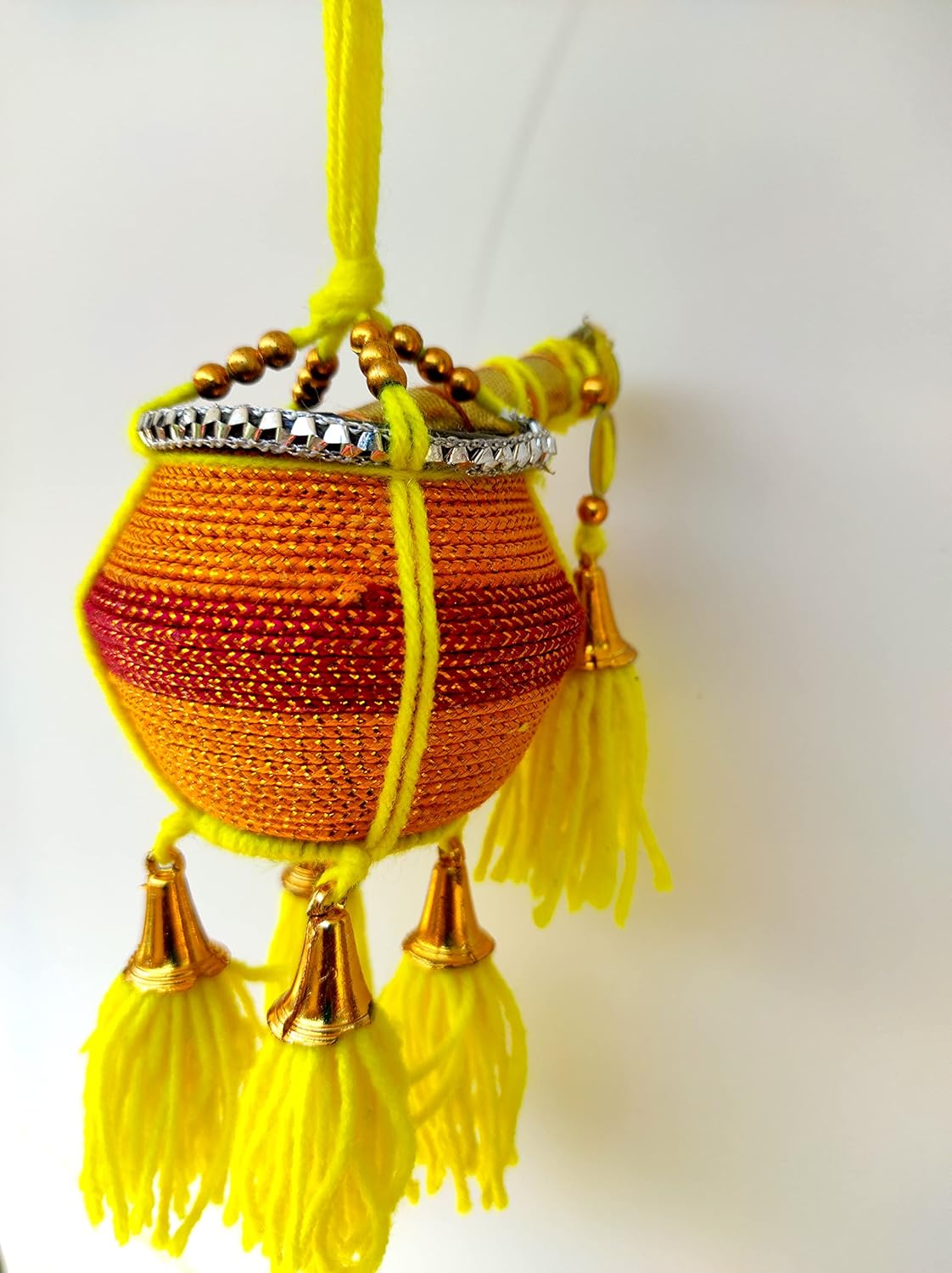 Miniature Uri Pot Car Hanging – Multicolor Maakhan Matki with Flute for home or car decor
