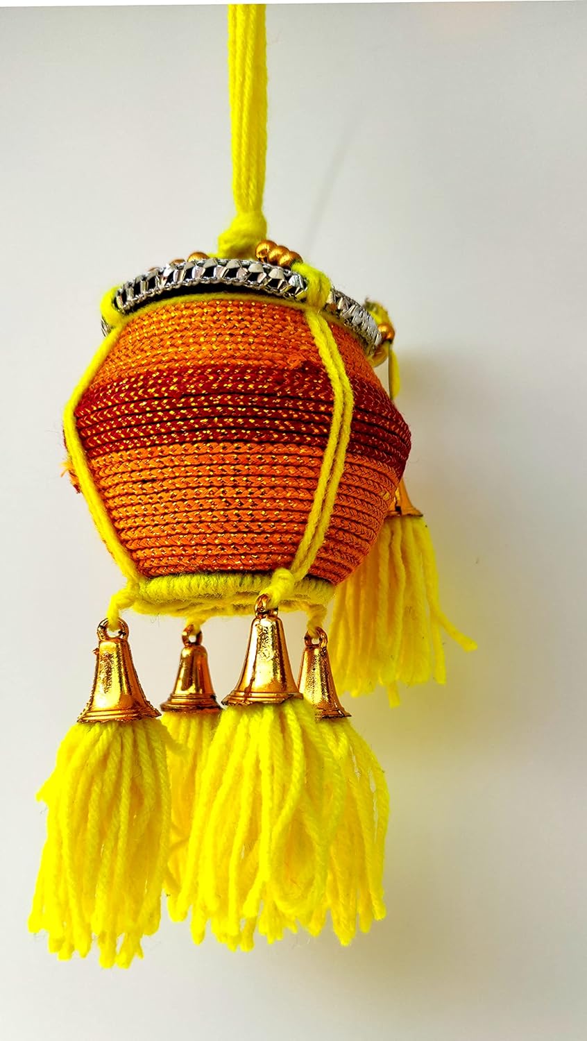 Miniature Uri Pot Car Hanging – Multicolor Maakhan Matki with Flute for home or car decor