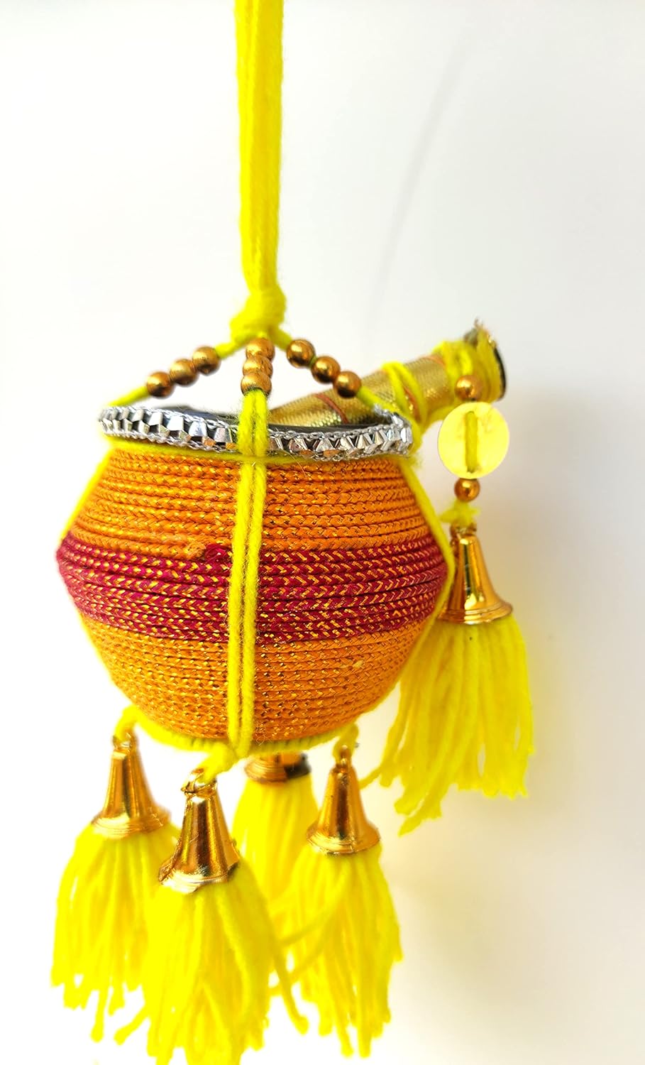 Miniature Uri Pot Car Hanging – Multicolor Maakhan Matki with Flute for home or car decor