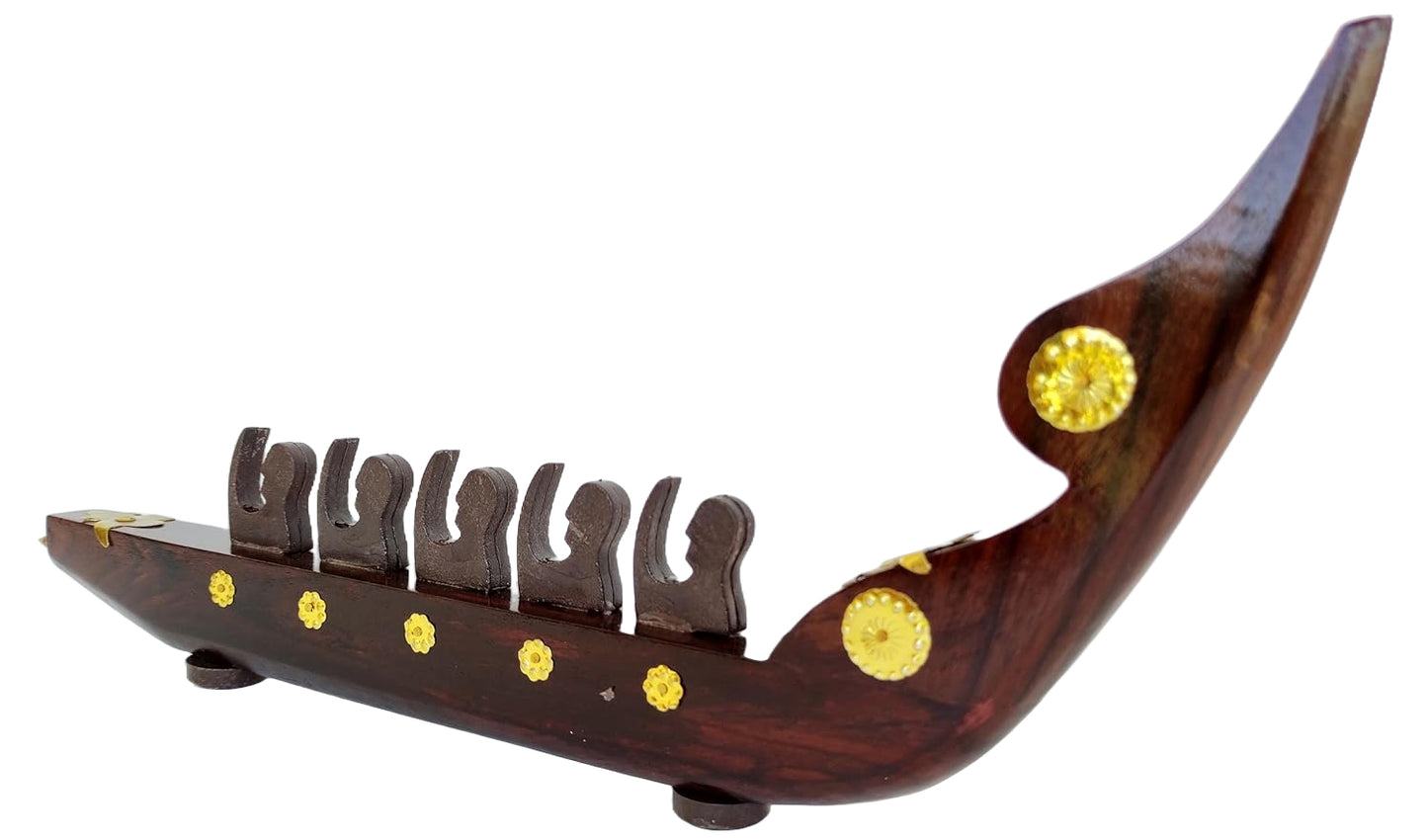 Rosewood Chundan Vallom Miniature with Five Rowers (Traditional Kerala Snake Boat)