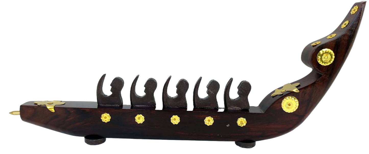 Rosewood Chundan Vallom Miniature with Five Rowers (Traditional Kerala Snake Boat)