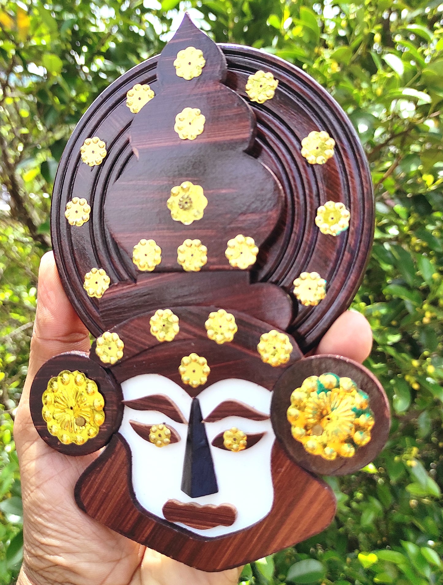 6-inch Kathakali Head Wall Hanging | Wooden Home Decor & Gift