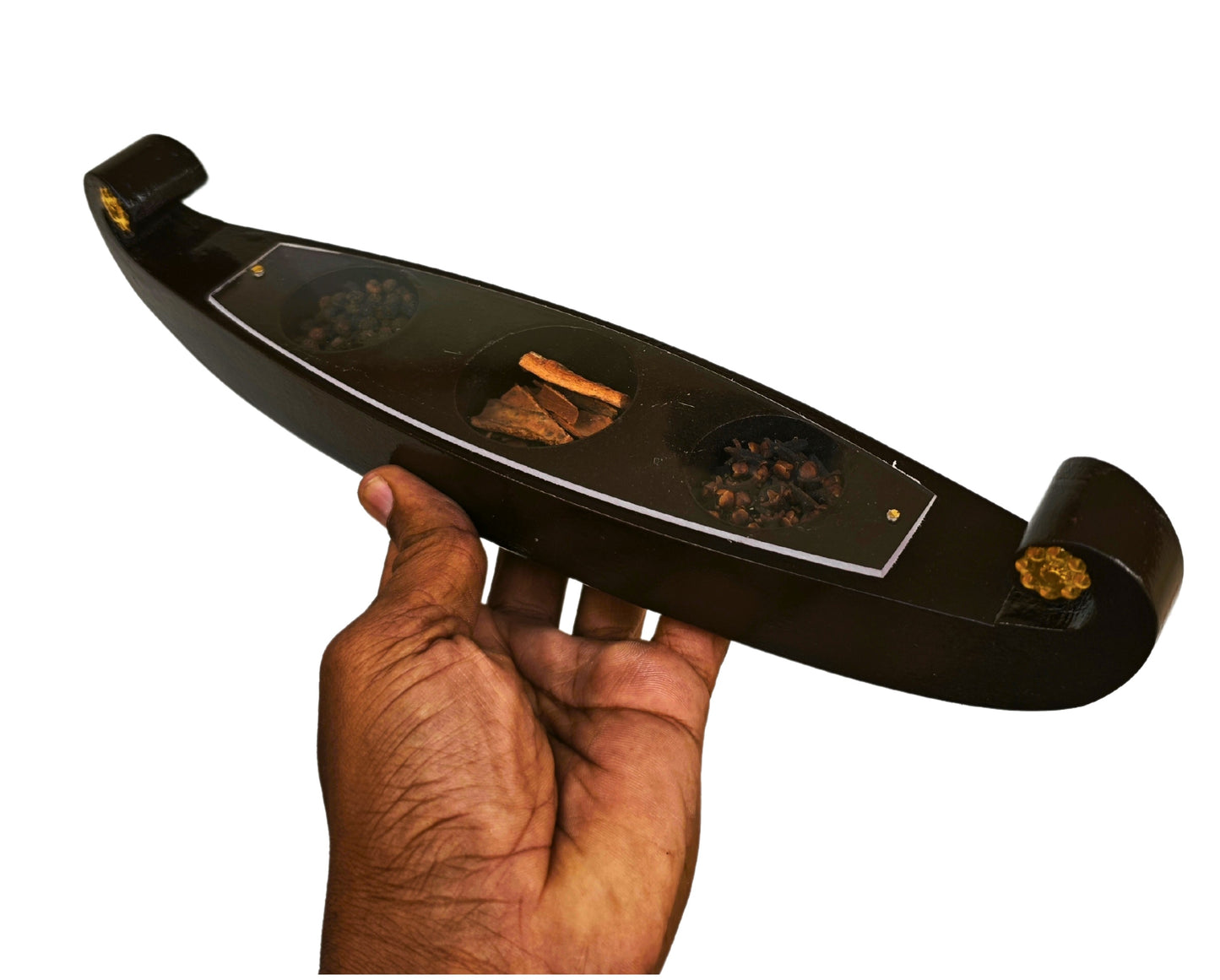 Miniature Cargo boat Spice Boat with three spices 9 inches &nbsp;– Traditional Kerala Craft for Décor and Gifting