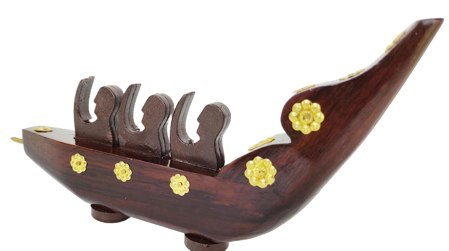 Handcrafted Rosewood Chundan Vallam Miniature with 3 Rowers