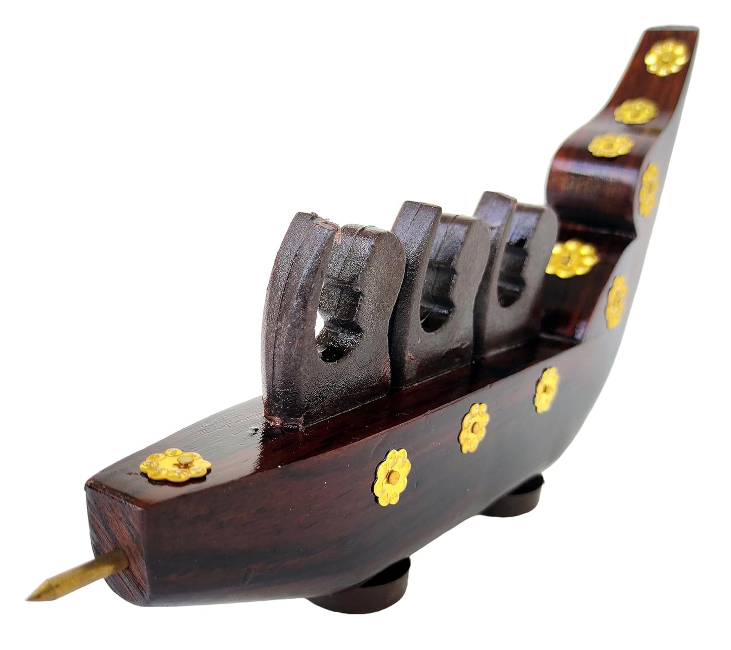 Handcrafted Rosewood Chundan Vallam Miniature with 3 Rowers