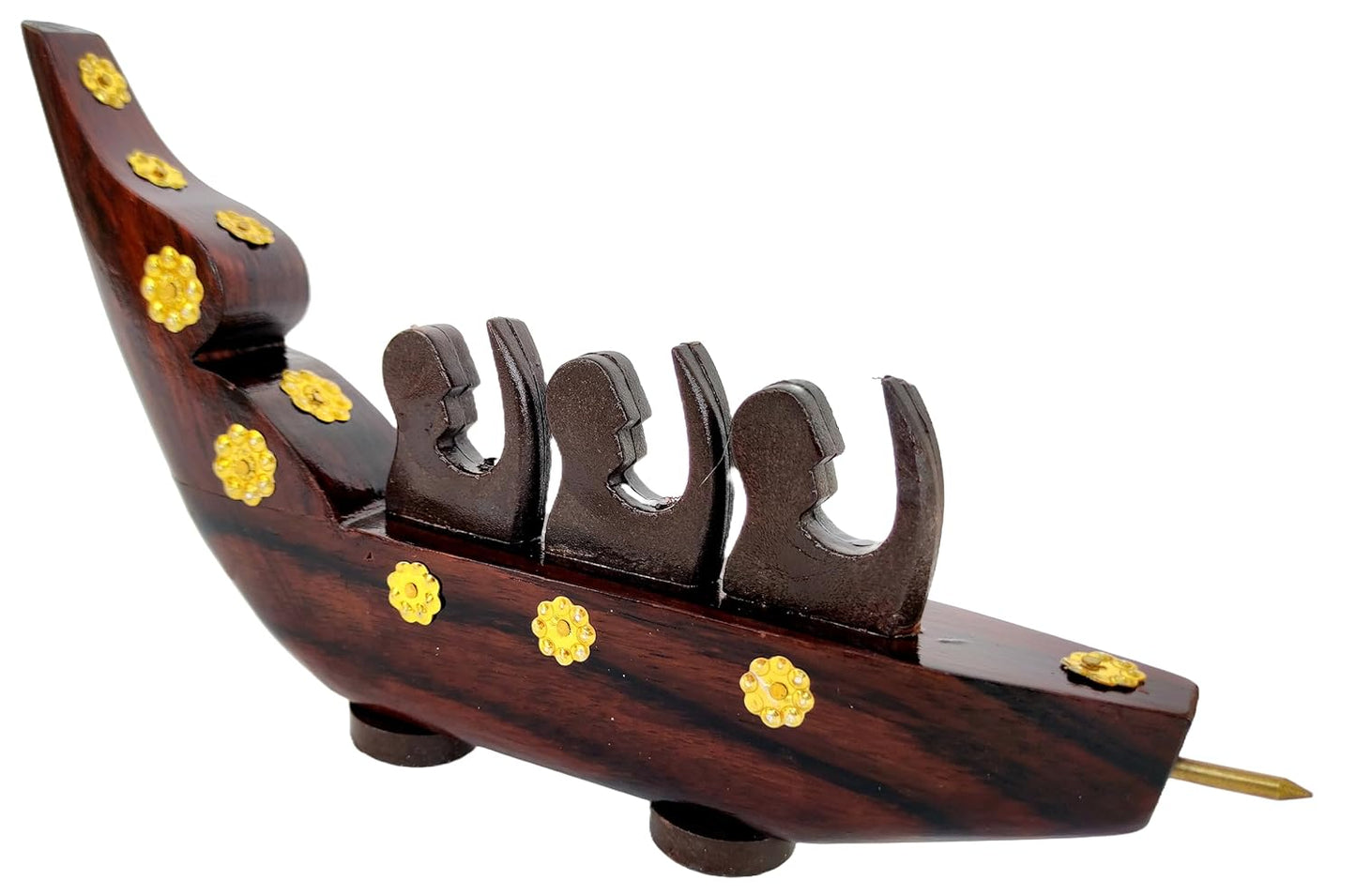 Handcrafted Rosewood Chundan Vallam Miniature with 3 Rowers