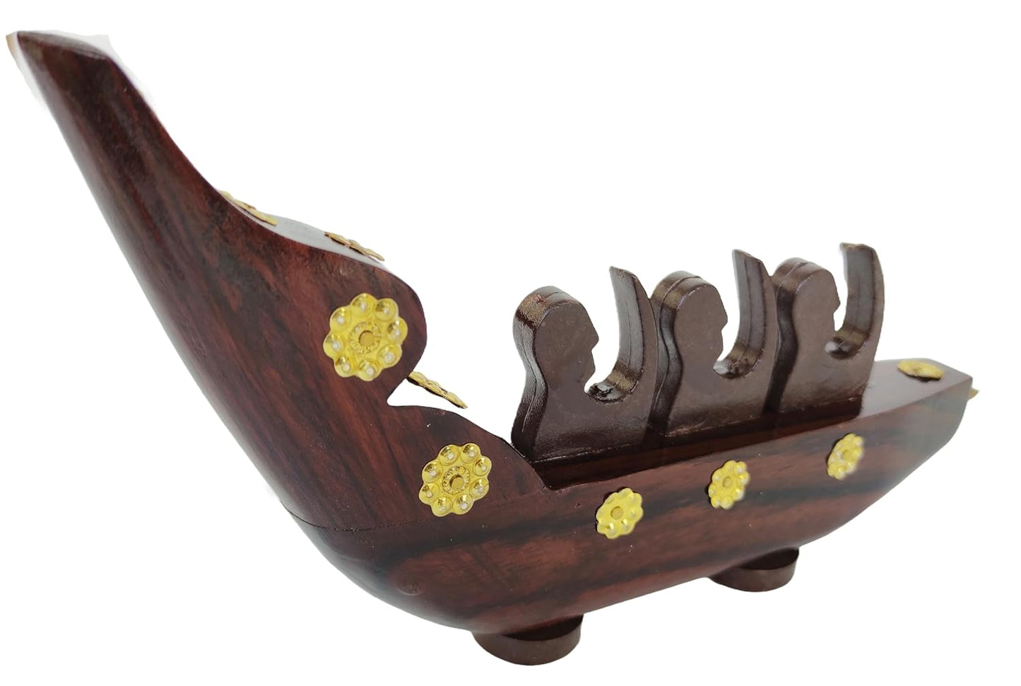 Handcrafted Rosewood Chundan Vallam Miniature with 3 Rowers
