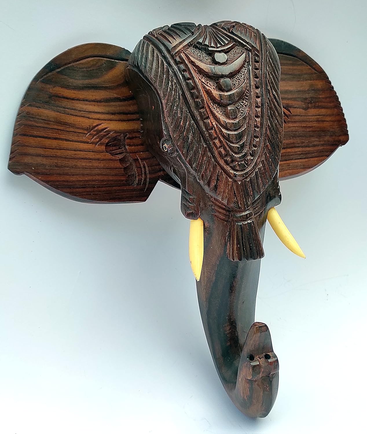 Wooden Hand-Carved Kerala Elephant Head for Wall Decor and Gifting (10 Inches)