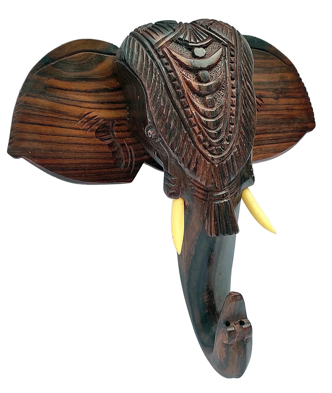 Wooden Hand-Carved Kerala Elephant Head for Wall Decor and Gifting (10 Inches)