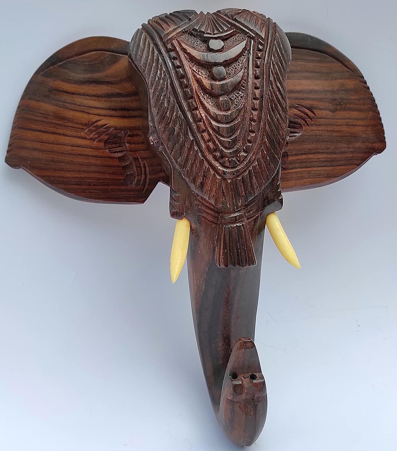 Wooden Hand-Carved Kerala Elephant Head for Wall Decor and Gifting (10 Inches)