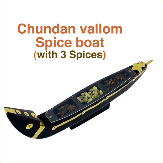 Miniature Chundan vallom Spice Boat – Traditional Kerala Craft for Décor and Gifting- 3 Spices