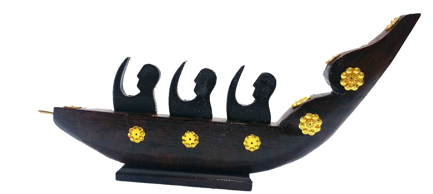 Chundan Vallom Miniature with 3 Rowers (Traditional Kerala Snake Boat) Crafted from Rosewood