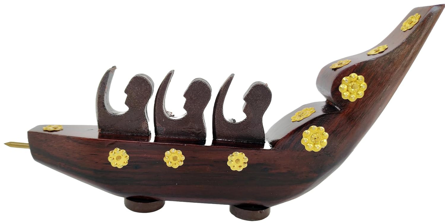 Chundan Vallom Miniature with 3 Rowers (Traditional Kerala Snake Boat) Crafted from Rosewood