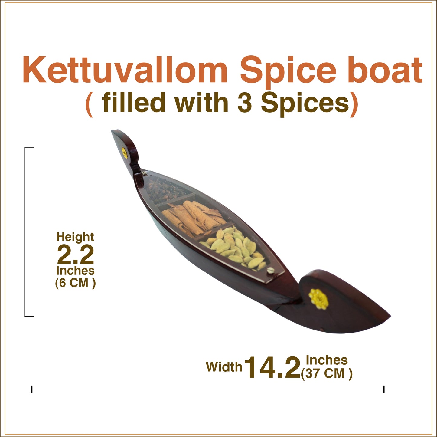 Miniature Kettuvallom Spice Boat with 3 spices  – Traditional Kerala Charm for Décor and Gifting