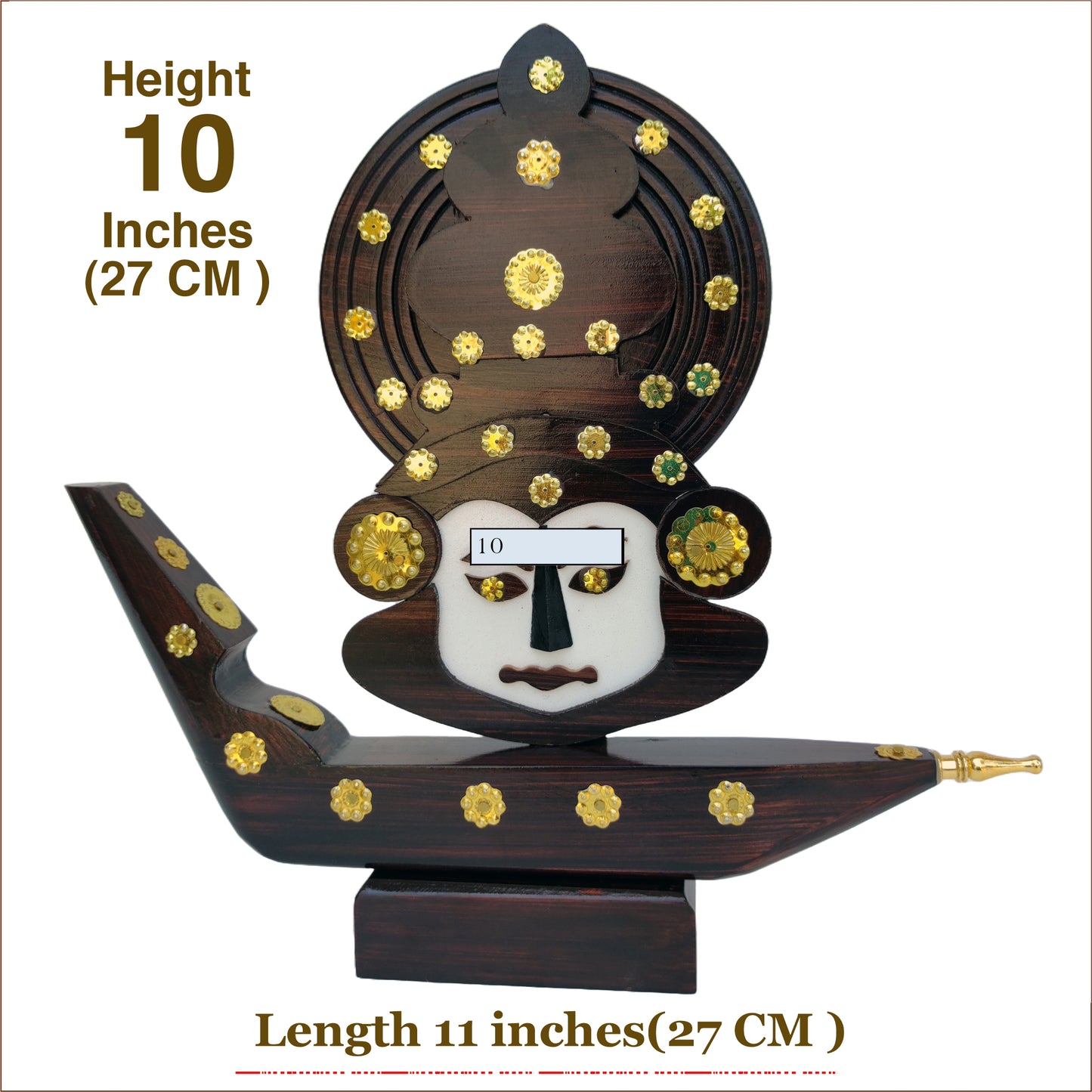 11.2-Inch Handcrafted Kerala Chundan Vallam with Kathakali Face – Wooden Decor Miniature