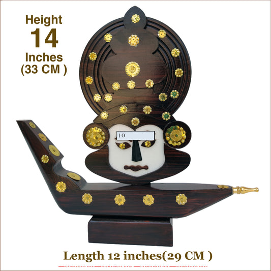 14.2-Inch Wooden Chundan Vallam Miniature with Kathakali Face – Handcrafted Kerala Snake Boat Decor