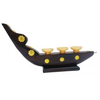 Kerala Snake Boat (Traditional Rosewood Chundan Vallom) Miniature with 3 Pen Holders