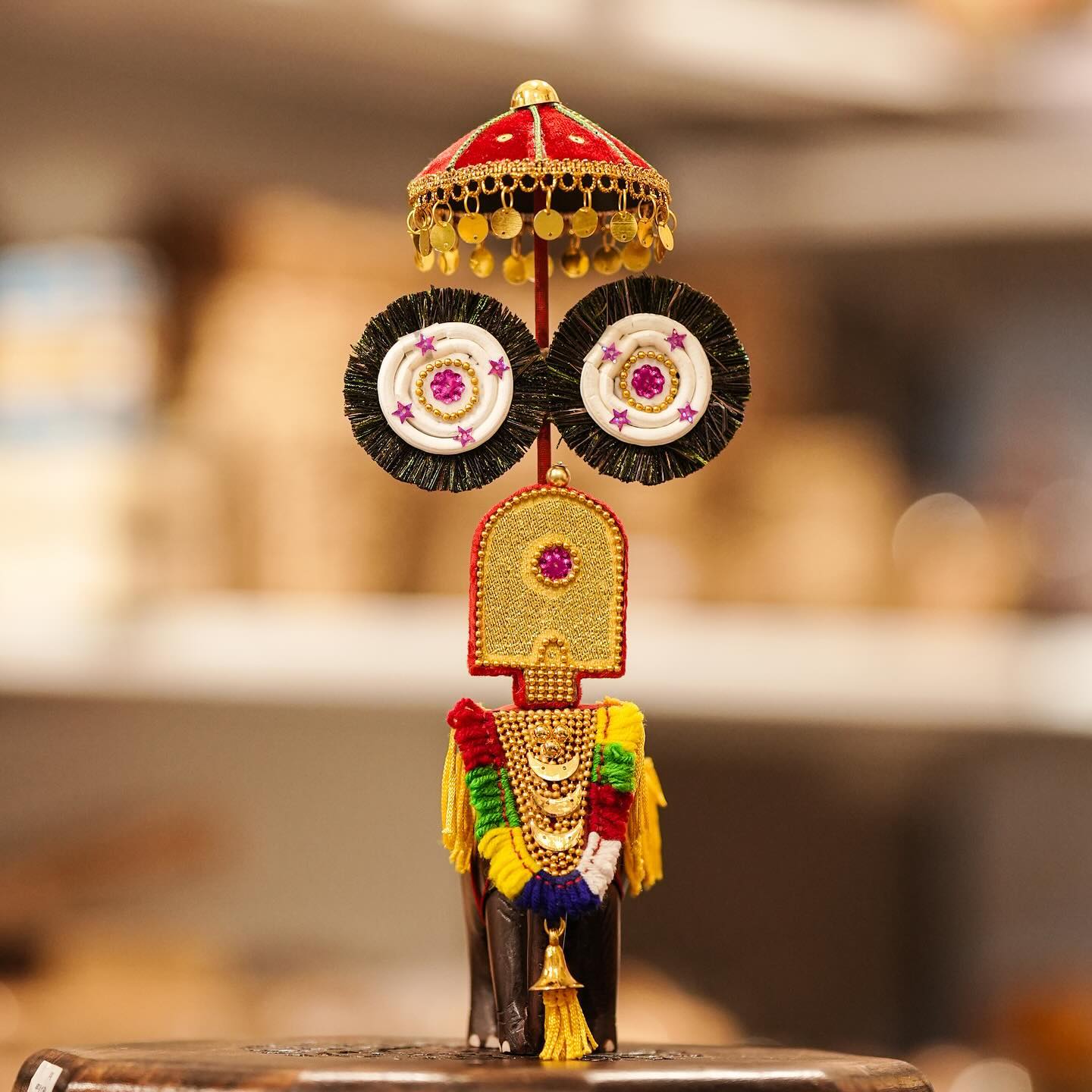 Handcrafted Wooden Festival Elephant with Nettipattam, Umbrella & Thidampu | Traditional Kerala Home Décor | 20" Height Including Umbrella
