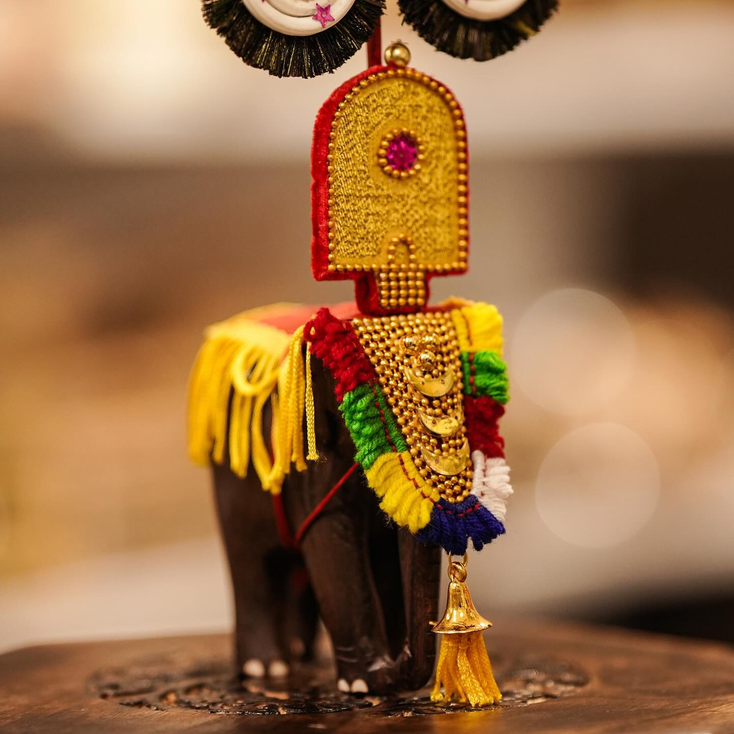 Handcrafted Wooden Festival Elephant with Nettipattam, Umbrella & Thidampu | Traditional Kerala Home Décor | 20" Height Including Umbrella