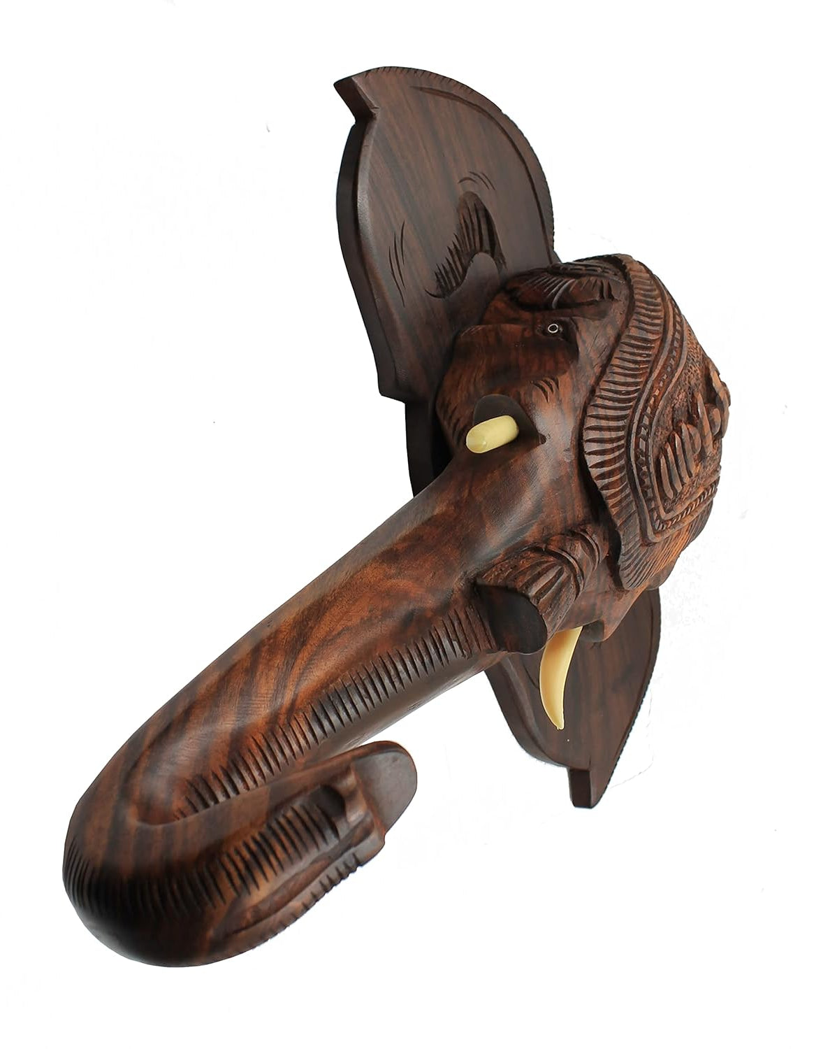 Wooden Hand-Carved Kerala Elephant Head for Wall Decor and Gifting (12 Inches)