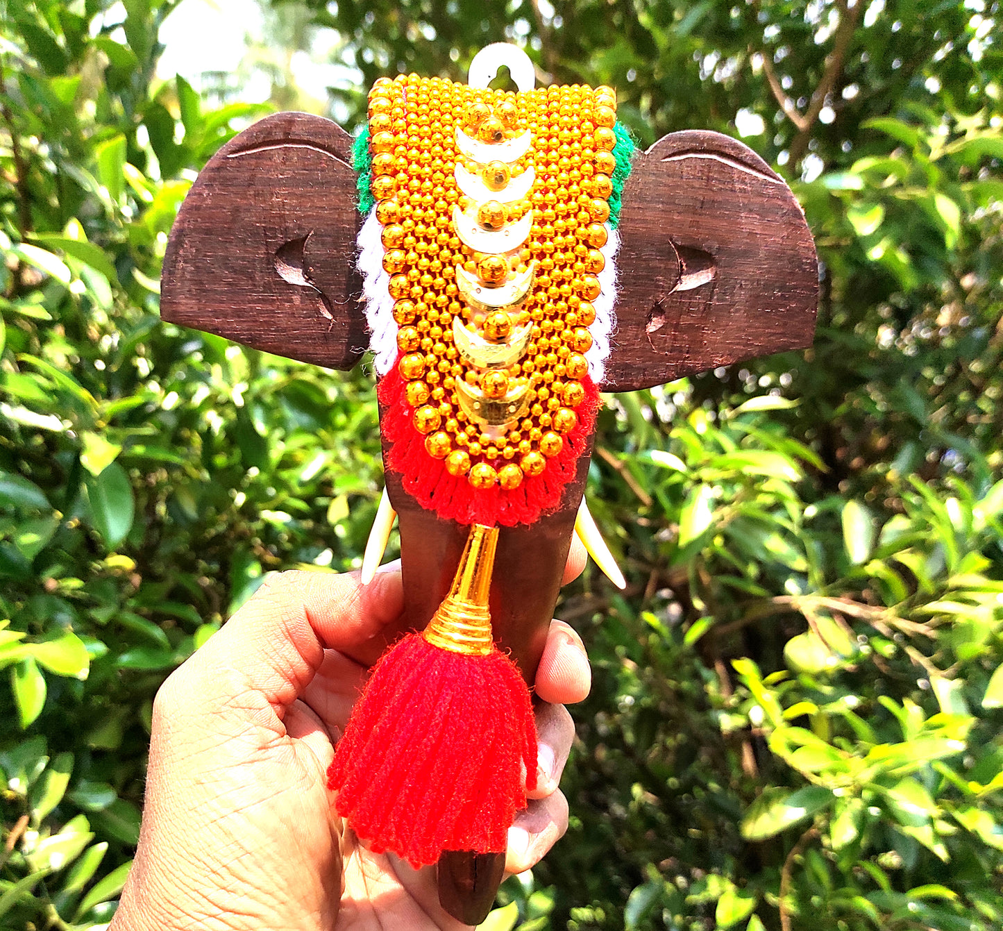 8-Inch Handcrafted Rosewood Elephant Head Wall Hanging with Nettipattom for home decor and gifting