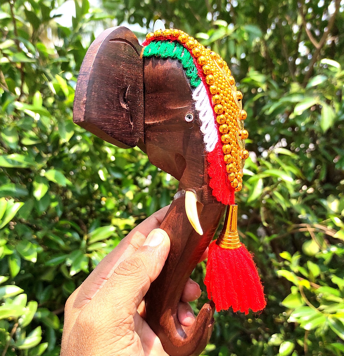 8-Inch Handcrafted Rosewood Elephant Head Wall Hanging with Nettipattom for home decor and gifting