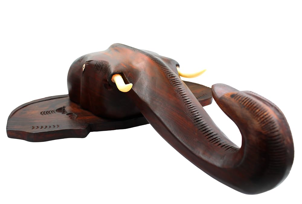 14-Inch Hand-Carved Kerala Elephant Head Wall Art – Deluxe Rosewood Finish