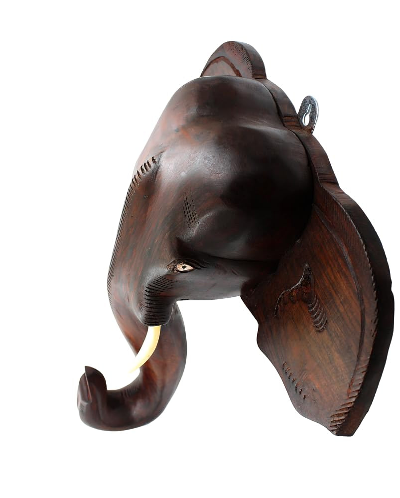 14-Inch Hand-Carved Kerala Elephant Head Wall Art – Deluxe Rosewood Finish