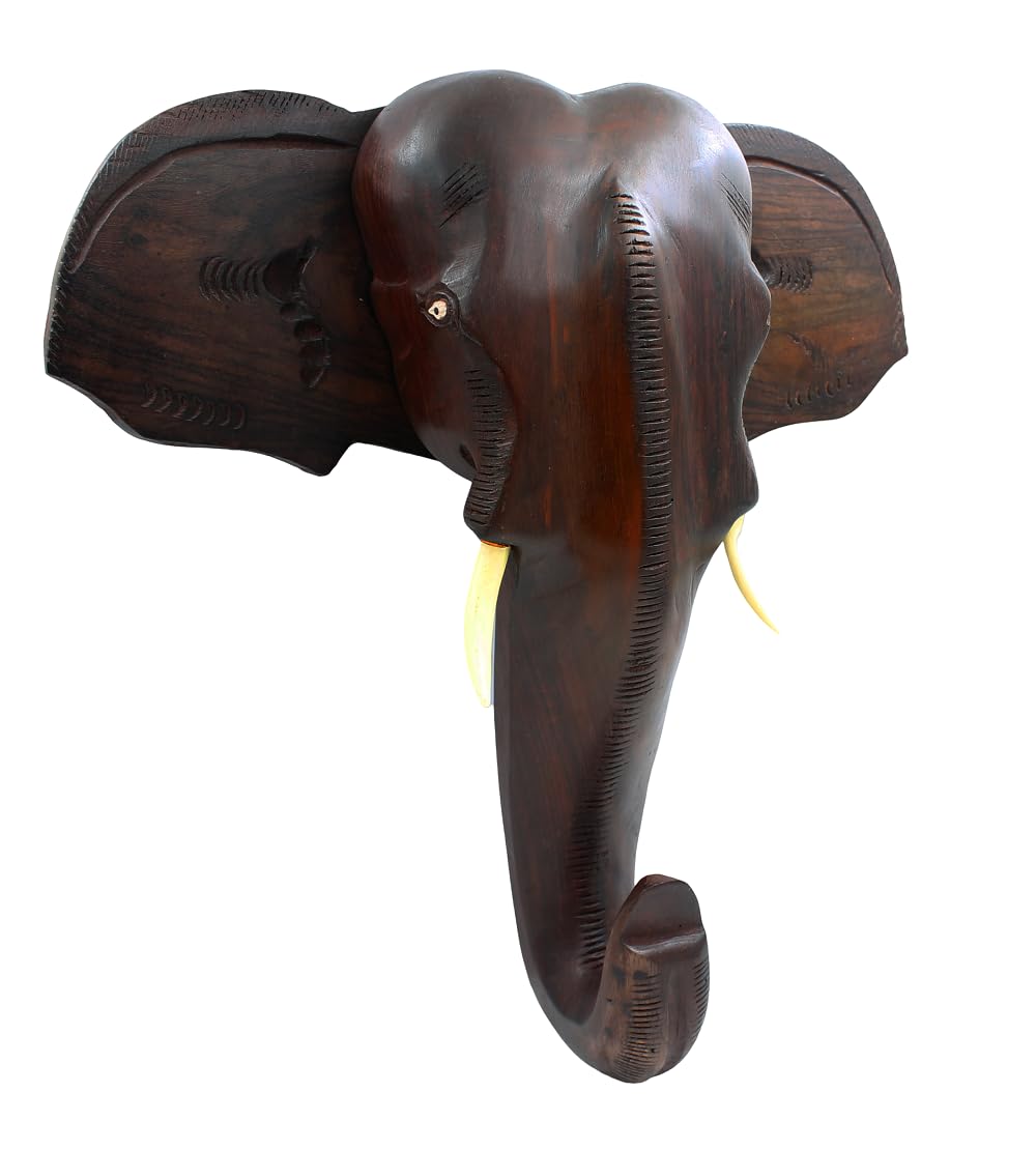 14-Inch Hand-Carved Kerala Elephant Head Wall Art – Deluxe Rosewood Finish