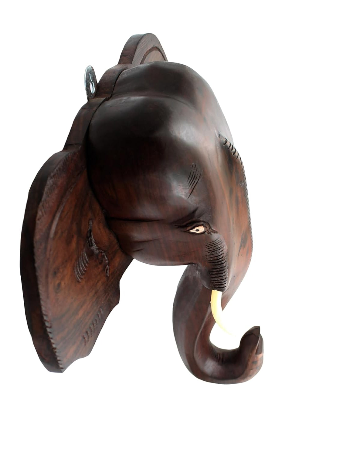 14-Inch Hand-Carved Kerala Elephant Head Wall Art – Deluxe Rosewood Finish