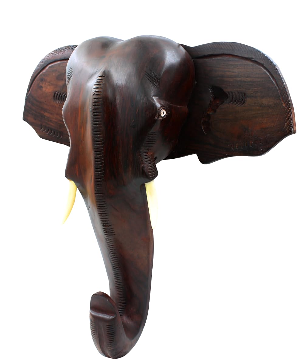 Rosewood-made Kerala Elephant Head Wall Hanging, ideal for gifting and home decor. (14-inch)