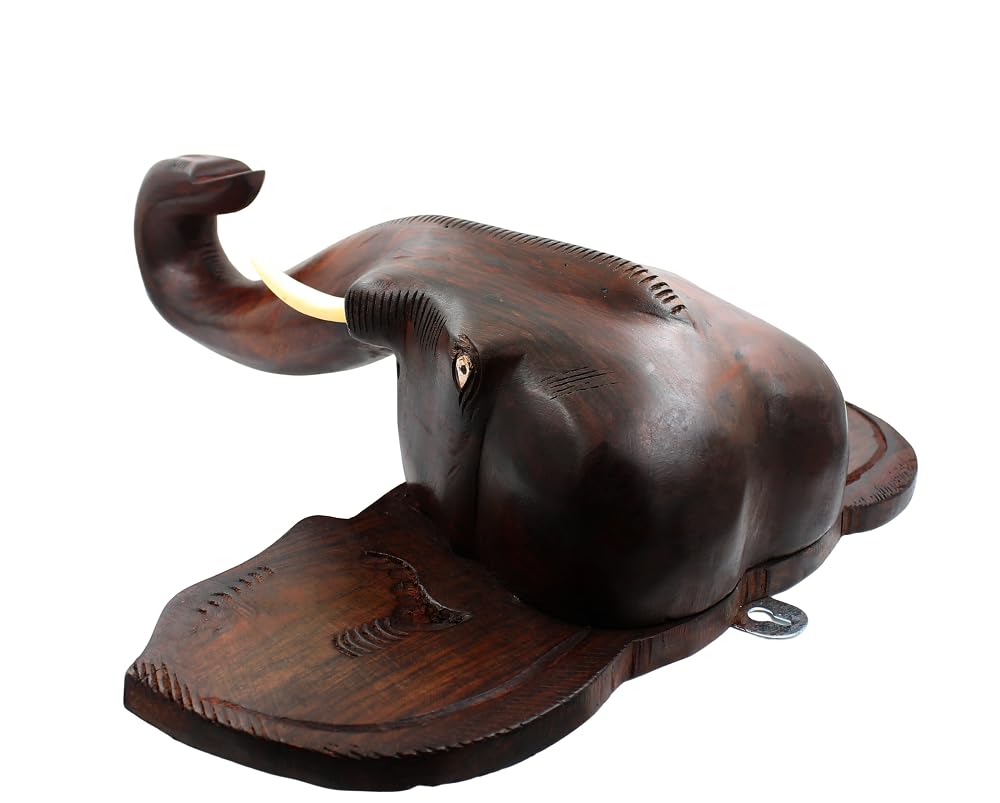 Rosewood-made Kerala Elephant Head Wall Hanging, ideal for gifting and home decor. (14-inch)