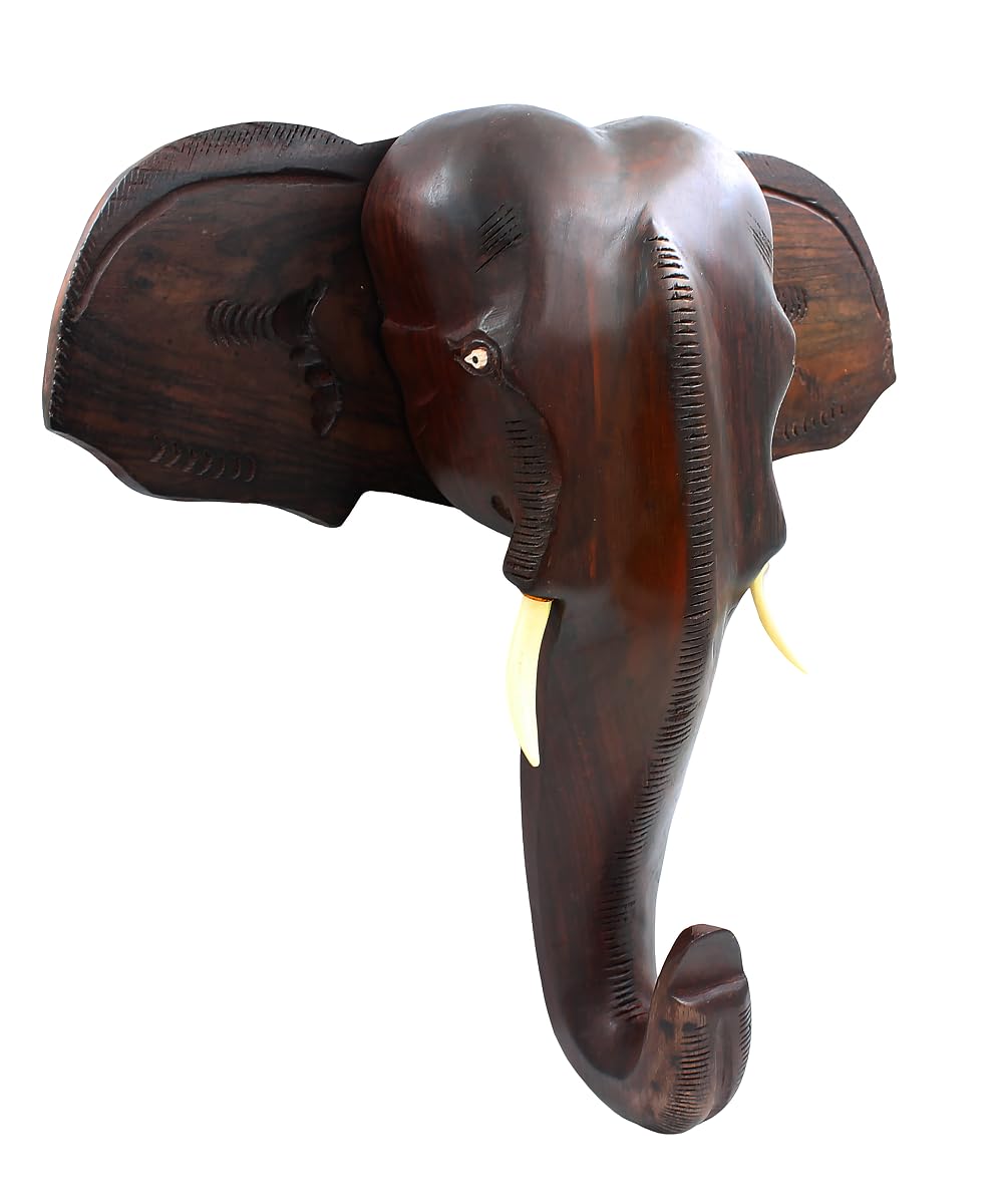 Rosewood-made Kerala Elephant Head Wall Hanging, ideal for gifting and home decor. (14-inch)