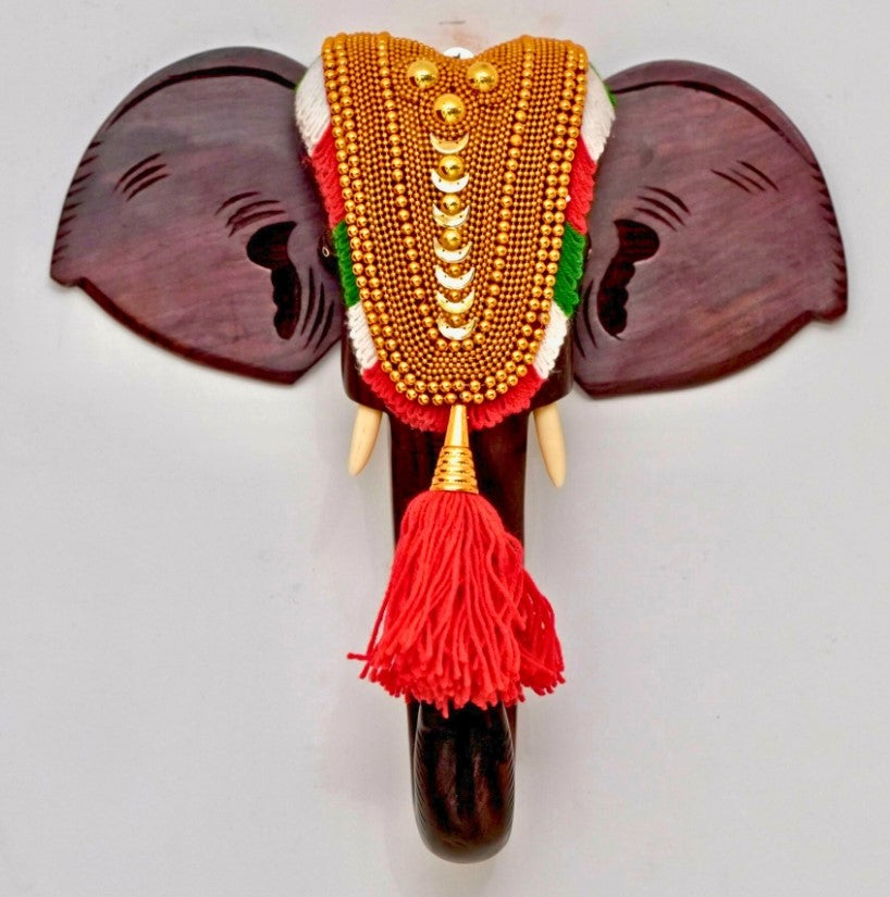 14-Inch Handcrafted Rosewood Elephant Head Wall Hanging with Nettipattom