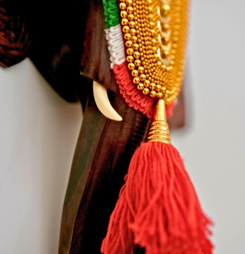 14-Inch Handcrafted Rosewood Elephant Head Wall Hanging with Nettipattom