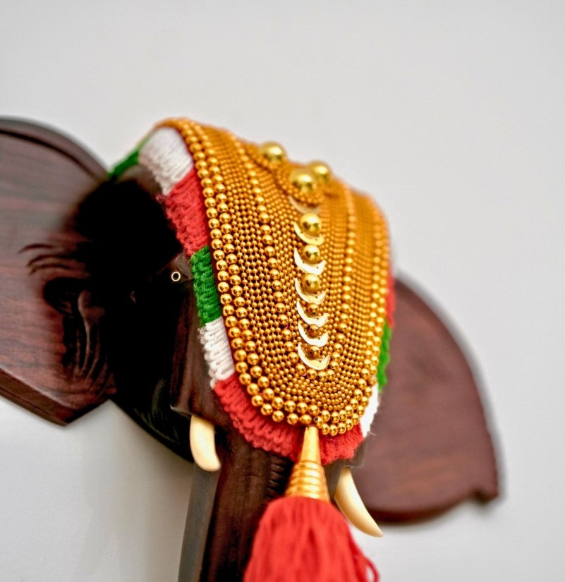14-Inch Handcrafted Rosewood Elephant Head Wall Hanging with Nettipattom