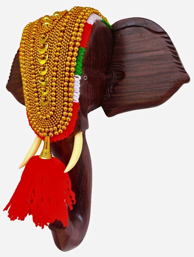 14-Inch Handcrafted Rosewood Elephant Head Wall Hanging with Nettipattom
