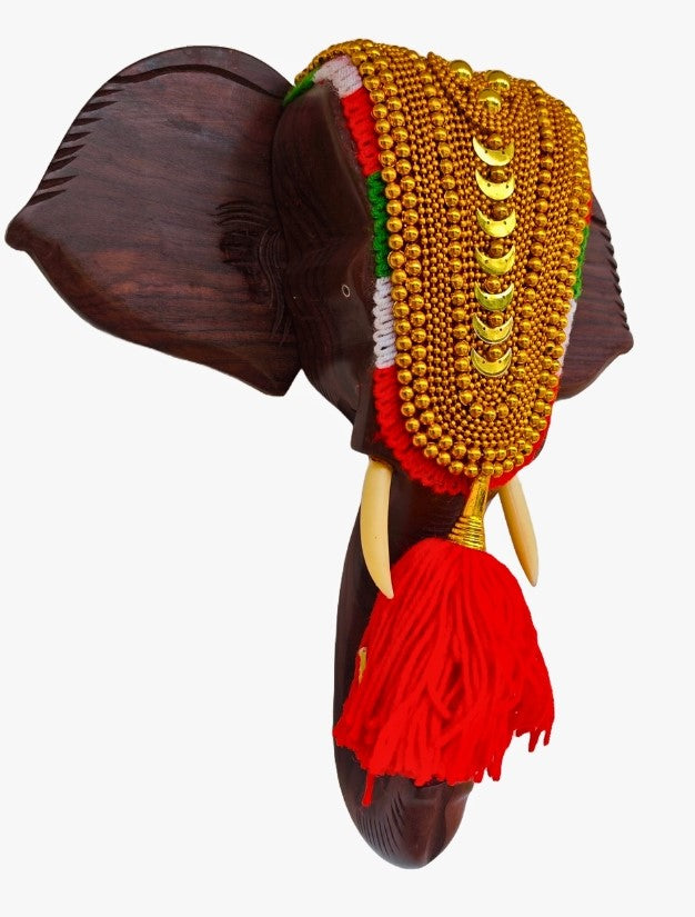14-Inch Handcrafted Rosewood Elephant Head Wall Hanging with Nettipattom