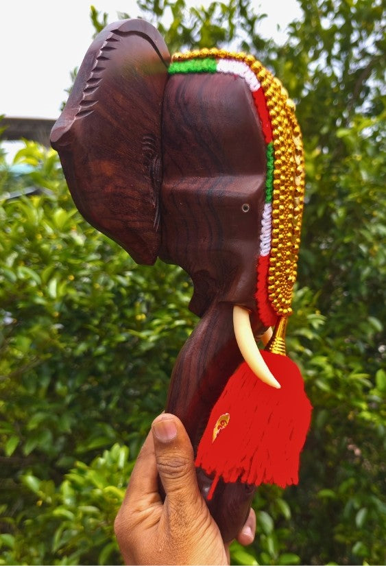 14-Inch Handcrafted Rosewood Elephant Head Wall Hanging with Nettipattom