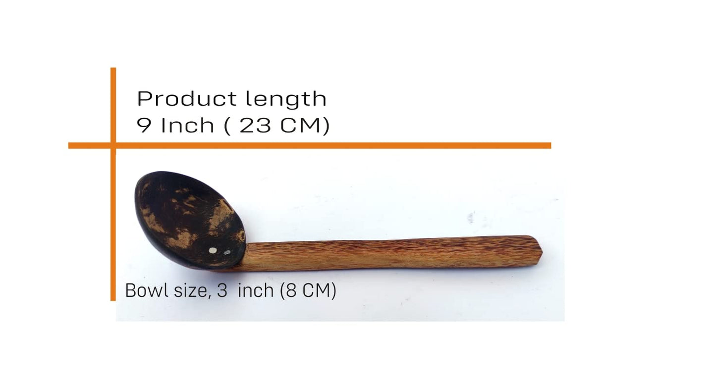 Coconut Ladle Set (Chiratta Kayil, Wooden Chiratta Thavi) – 100% Natural, Set of 2 Medium Siz