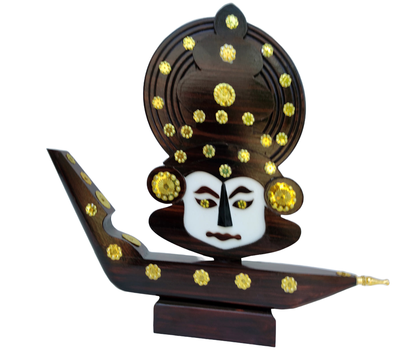 12.2-Inch Wooden Kathakali Snake Boat Miniature – Traditional Kerala Chundan Vallam Curio Decor