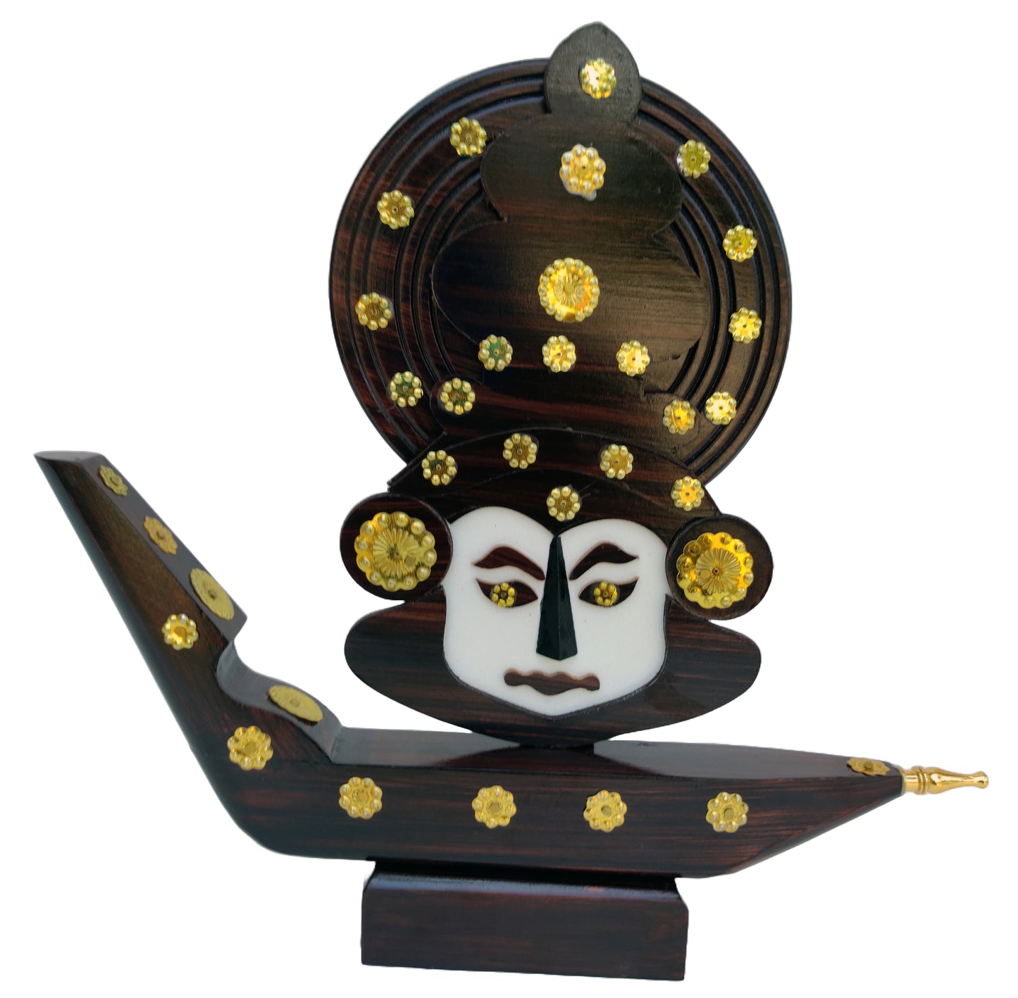 12.2-Inch Wooden Kathakali Snake Boat Miniature – Traditional Kerala Chundan Vallam Curio Decor