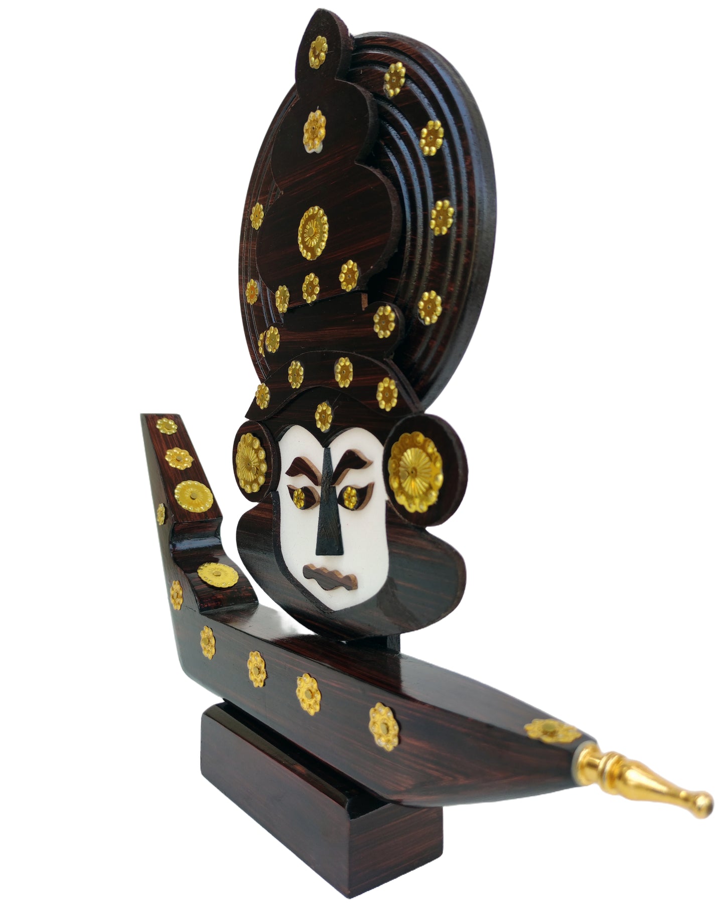 12.2-Inch Wooden Kathakali Snake Boat Miniature – Traditional Kerala Chundan Vallam Curio Decor