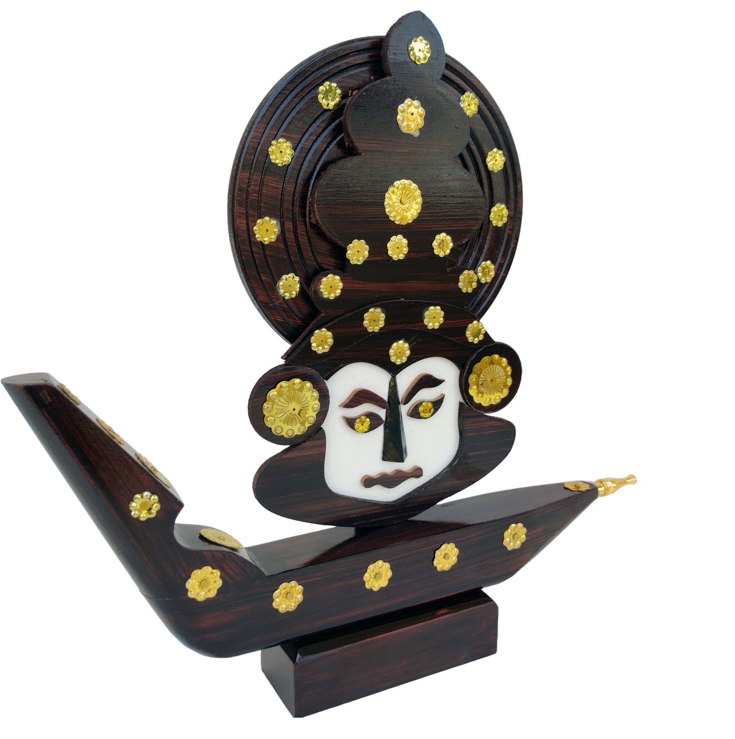 12.2-Inch Wooden Kathakali Snake Boat Miniature – Traditional Kerala Chundan Vallam Curio Decor